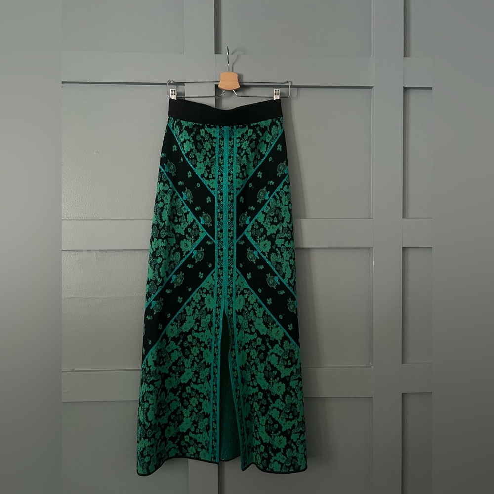 Eva Franco Teal and Black Patterned Midi Skirt